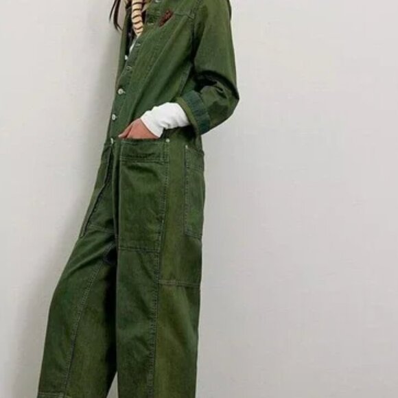 Free People We The Free Margarita Jumpsuit Rigid Denim Wide Leg L - Picture 3 of 7